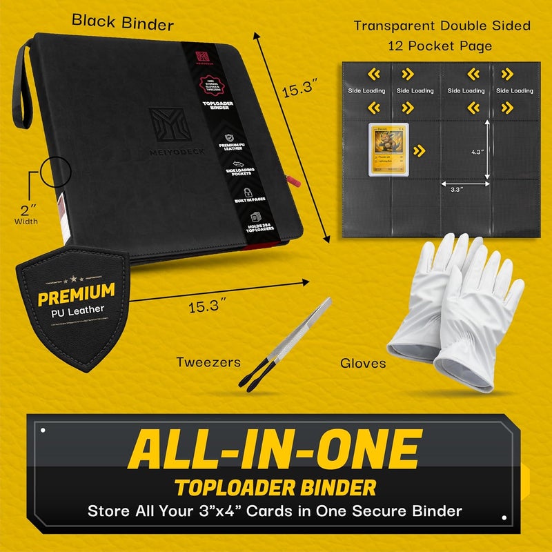 MEIYODECK Toploader Binder | Holds 384 Toploaders | 12-Pocket | Ringless Double-Sided Pockets | Includes Collector Tweezers & Gloves | Premium Top Loader Binder for Trading Cards, Pokemon, Yu-Gi-Oh & TCG - Image 4